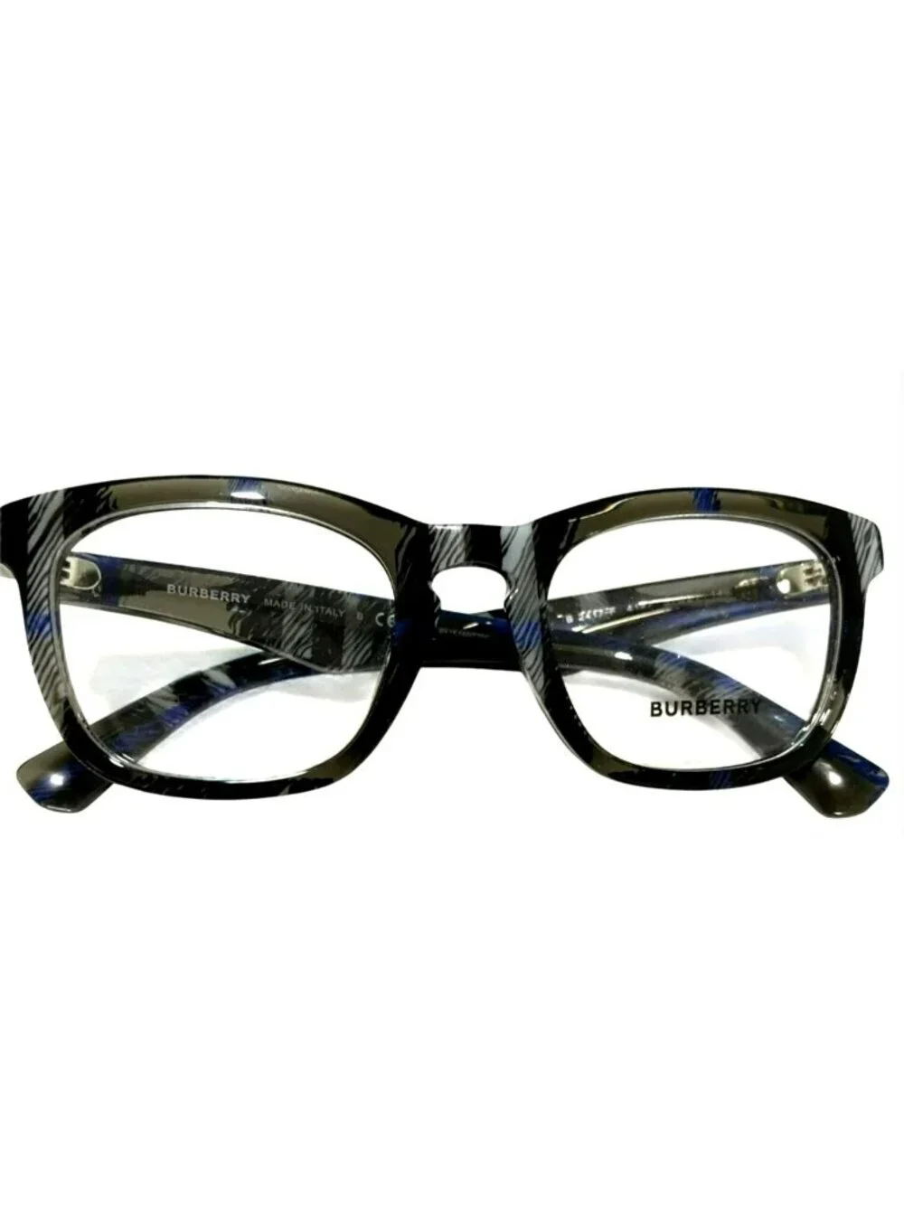 Burberry Eyeglasses  B2291 Square Frame Gray & Blue Plaid Acetate New